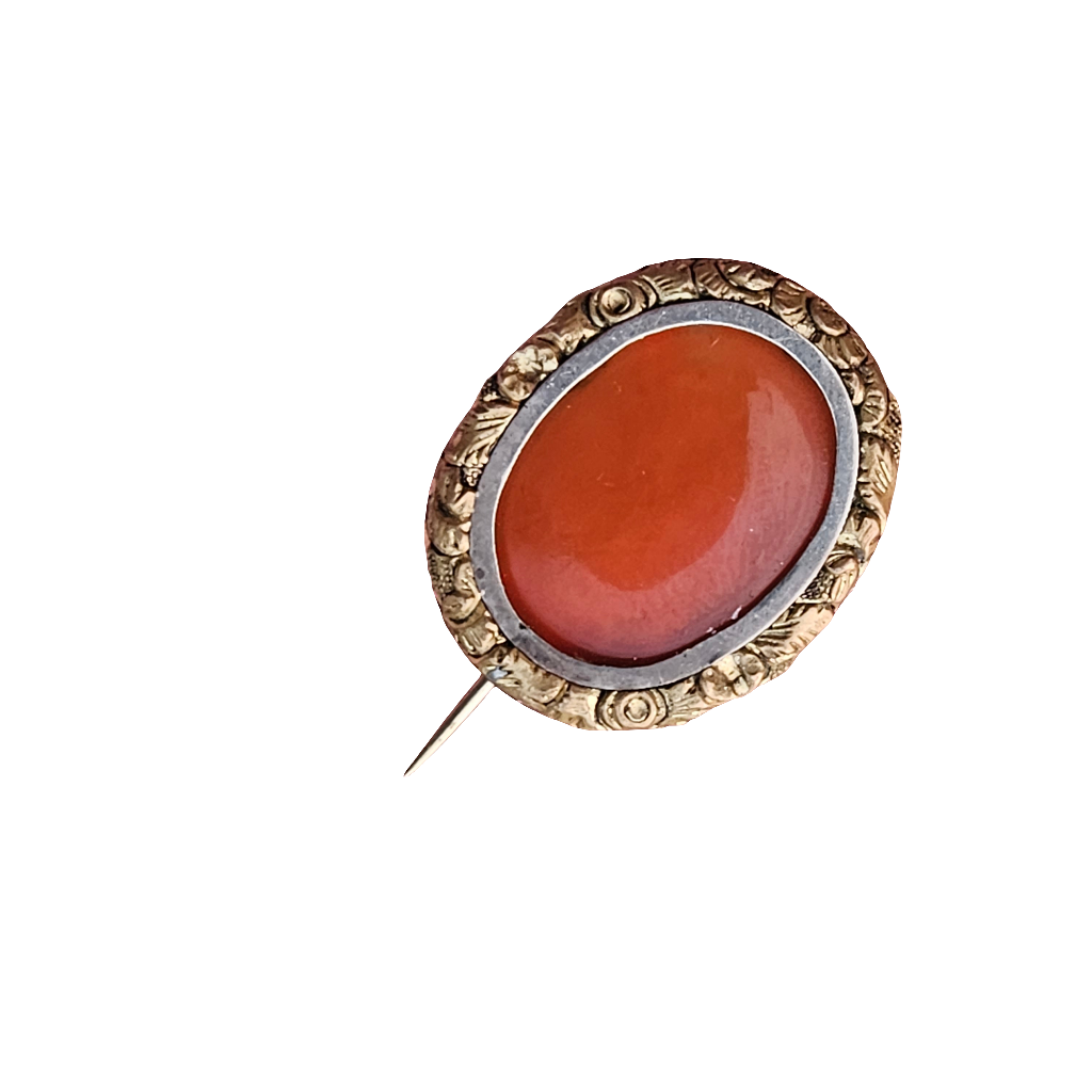 Antique Silver And Gold Gilt Carnelian Stone Brooch Pin Jewellery