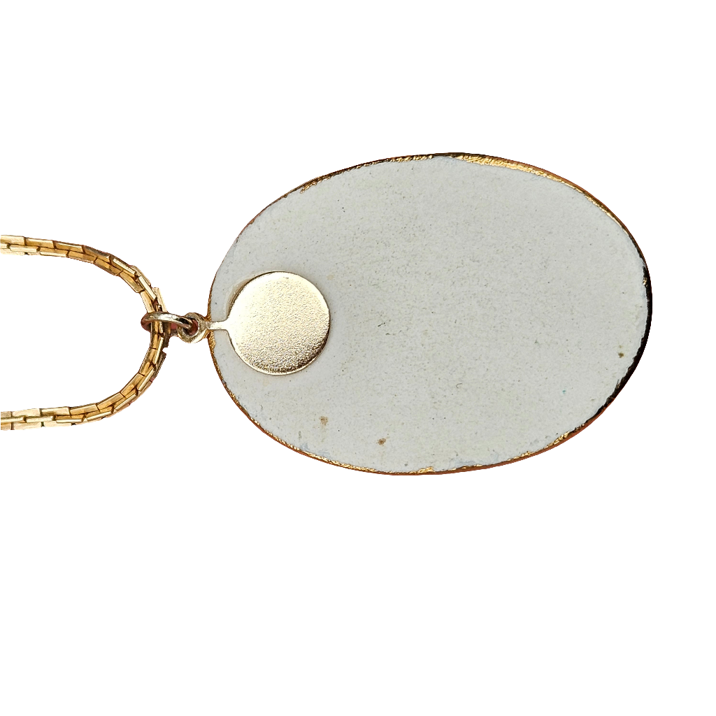 Cute Vintage Pendant Necklace Ceramic Hand Painted Gold Plated