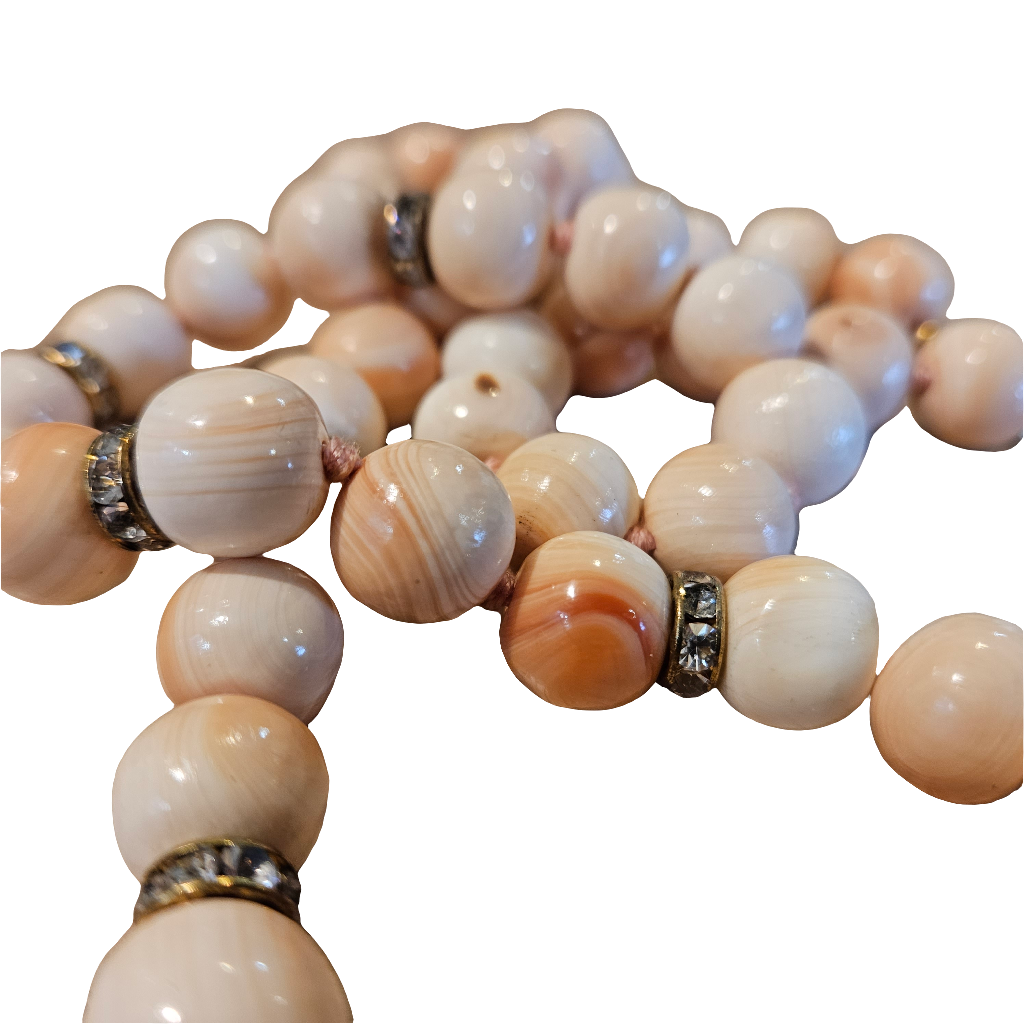 Stunning Jadeized Tridacna Shell Fossil Beaded Necklace Natural Carved Coral Jewellery