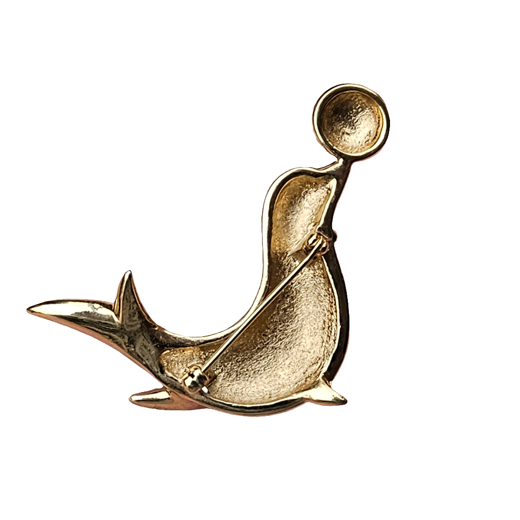 Cute Seal Brooch Circus Enamel Pin Gold Crystal Black Green