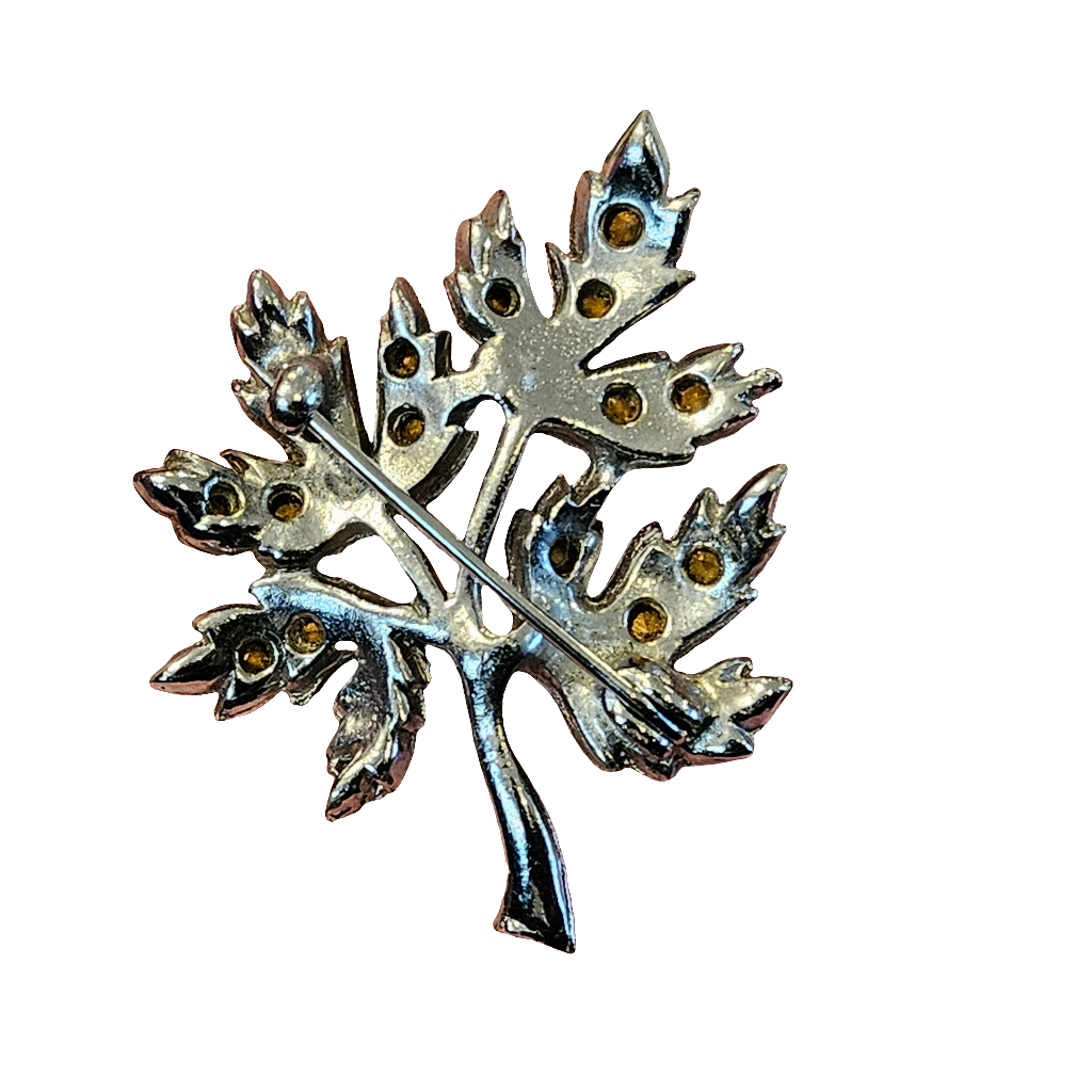 Rhinestone Brooch Blue Leaf Shiny 60s Vintage Pin Jewellery Jewelry