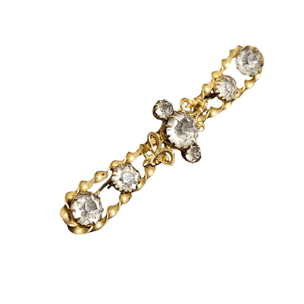 Gold Bar Brooch Pin Rhinestone Gilt Metal Twisted Antique Jewellery Gift