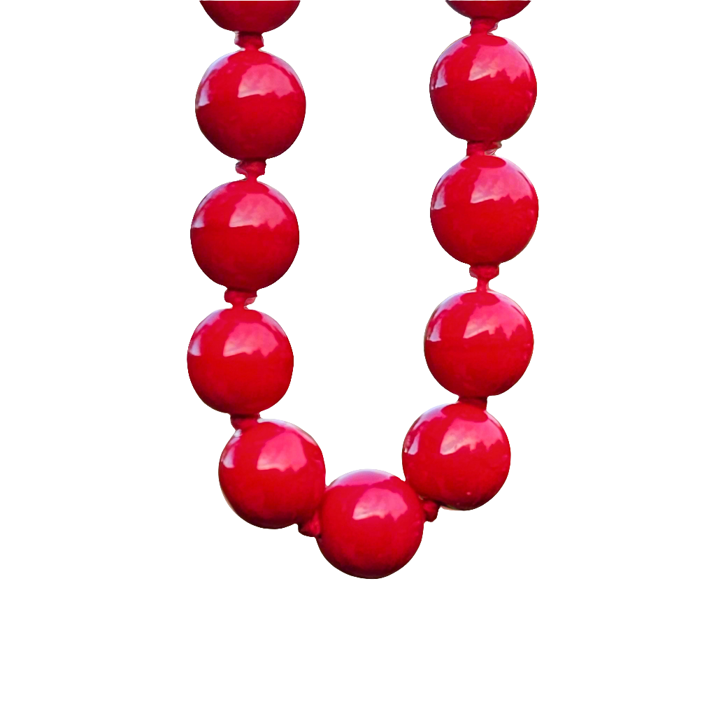 Red Glass Bead Necklace Screw Clasp Hand Knotted Beads