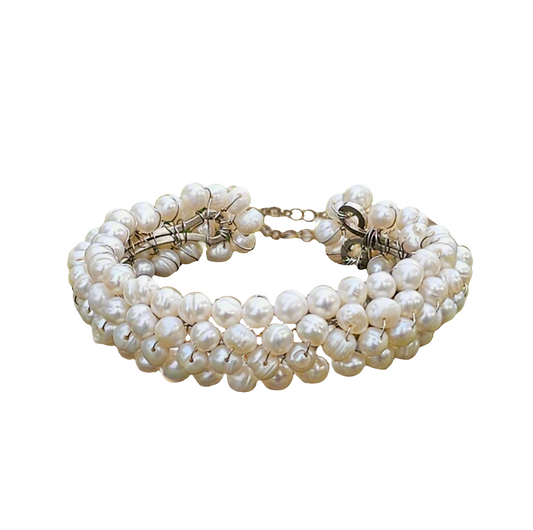 Freshwater Pearl Bangle Cuff Adjustable Bridal Bracelet