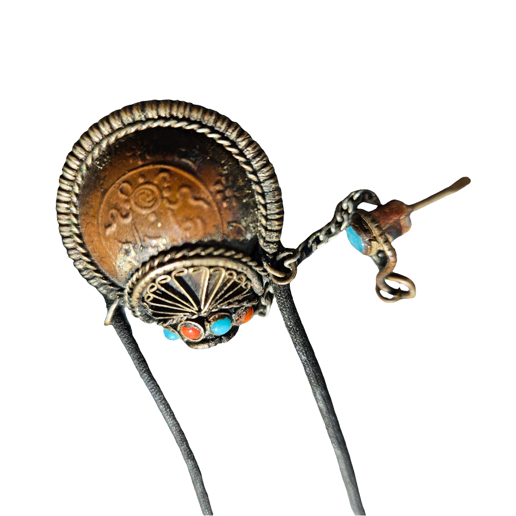Copper Snuff Bottle Necklace Turquoise And Red Stones Vintage Ethnic Jewellery