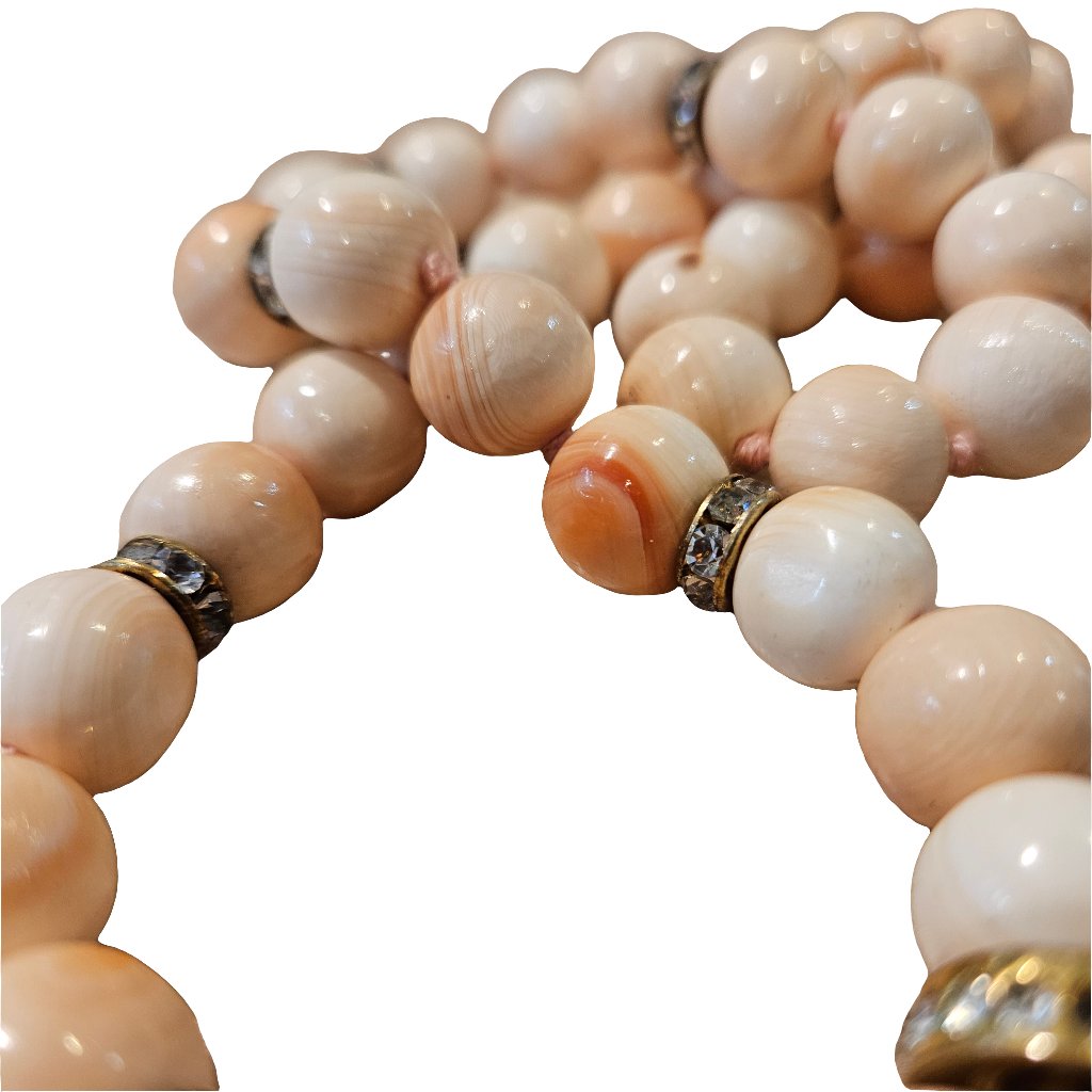 Stunning Jadeized Tridacna Shell Fossil Beaded Necklace Natural Carved Coral Jewellery