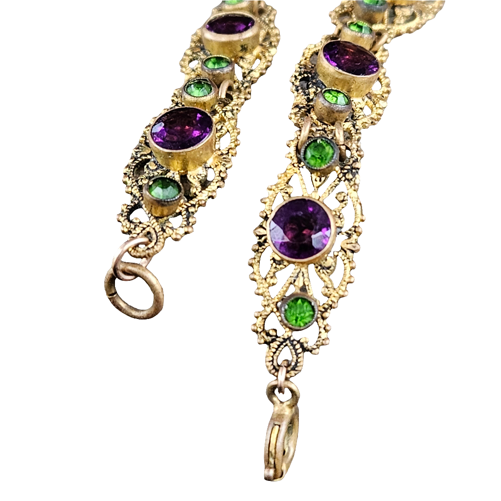 Antique Bracelet Amethyst Emerald Glass Jewellery Jewelry