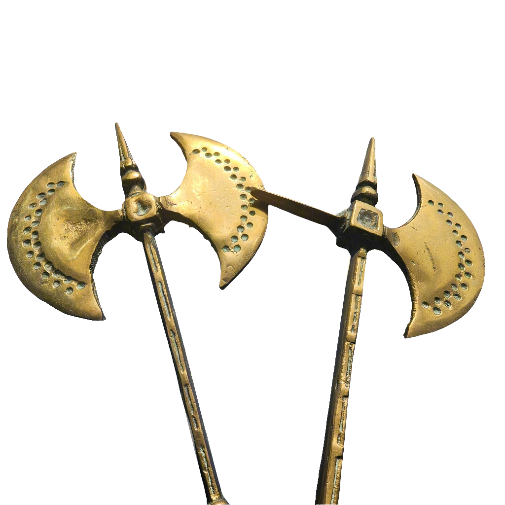 Pair Of Brass Battle Axes Antique Heavy Wall Decor Medieval Larp