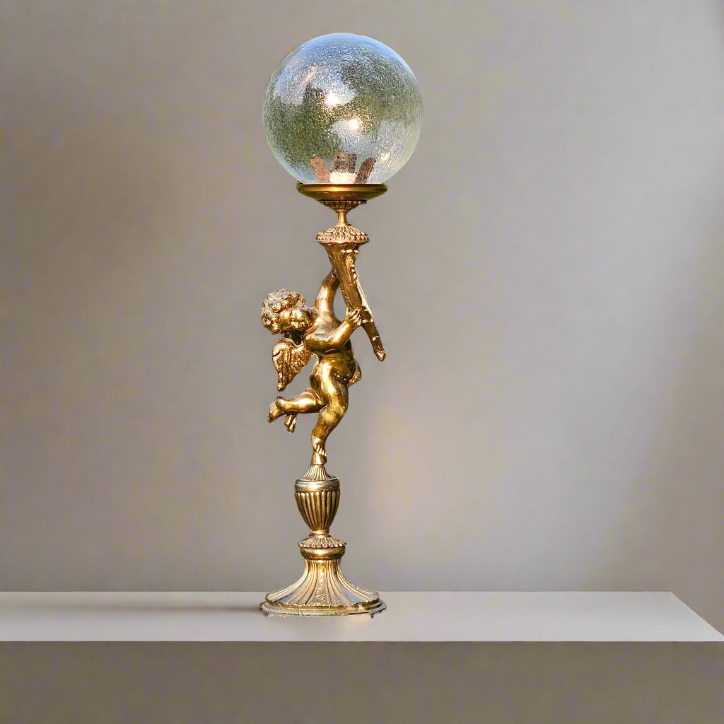 Art Nouveau Bronze Cherub Lamp Vintage Lighting Large Statement