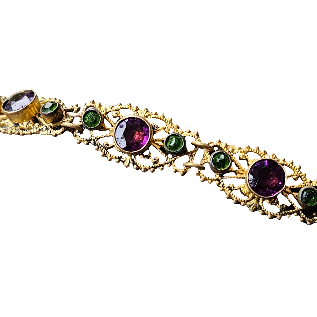Antique Bracelet Amethyst Emerald Glass Jewellery Jewelry