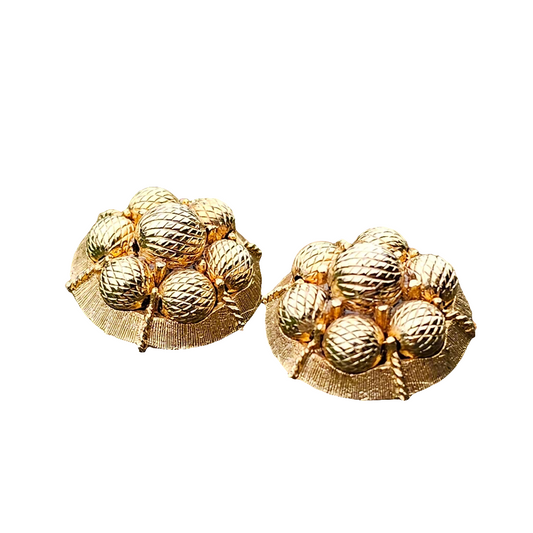 Superb Vintage Gold Plated Birds Nest Clip On Earrings