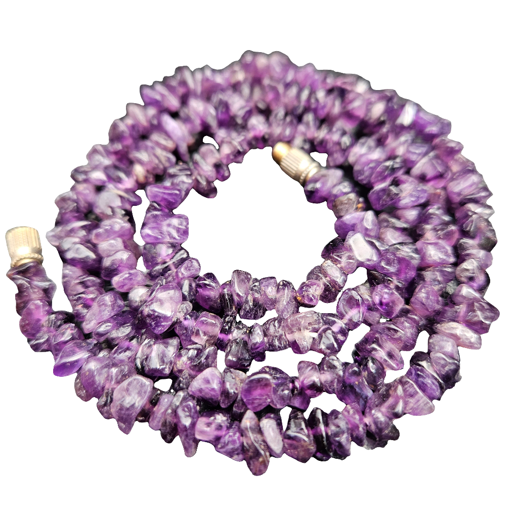 Long Amethyst Necklace Gemstone Chip Bead Vintage Jewellery Jewelry