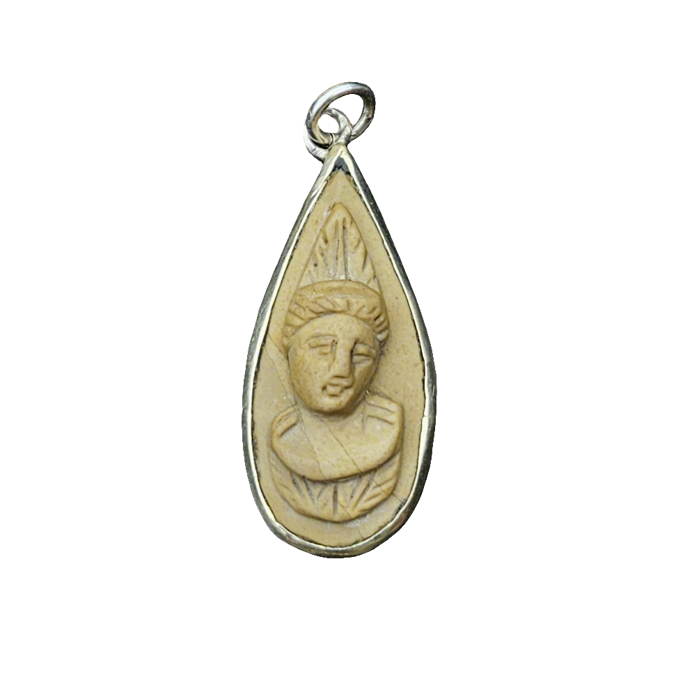 Hand Carved Lava Stone Pendant Buddha Antique Jewellery