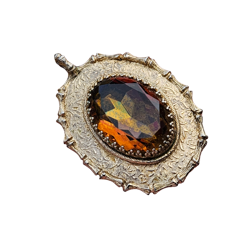 Large Sarah Coventry Pendant Goldtone Crystal Gem Costume Jewellery