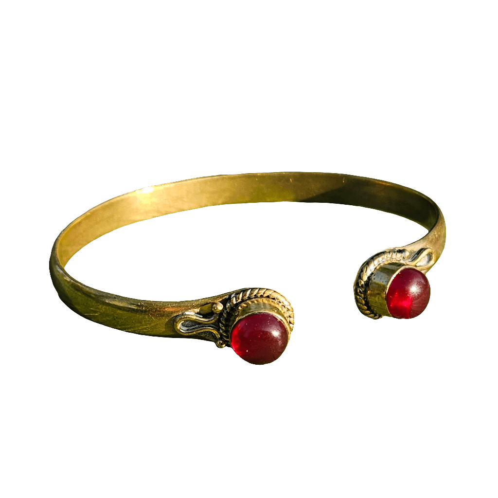 Handmade Brass Ruby Glass Cabochon Bangle Antique Vintage Jewellery Jewelry