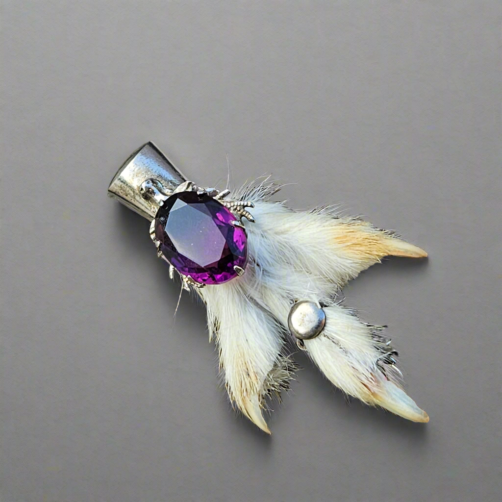 Ward Bros Lucky Grouse Foot Brooch Sterling Silver Amethyst