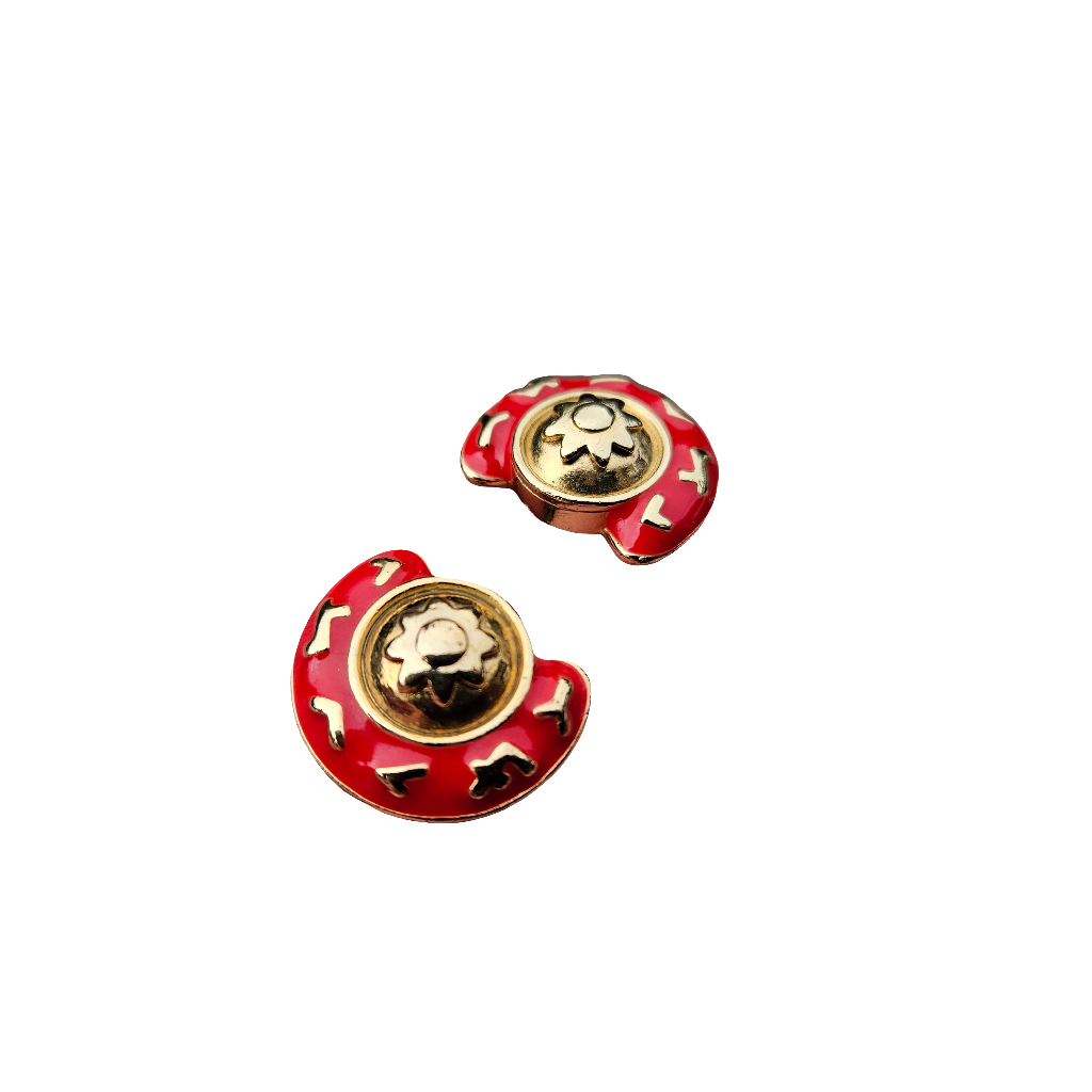 Red Enamel 80s Vintage Earrings Gold Jewellery Pierced Studs Retro