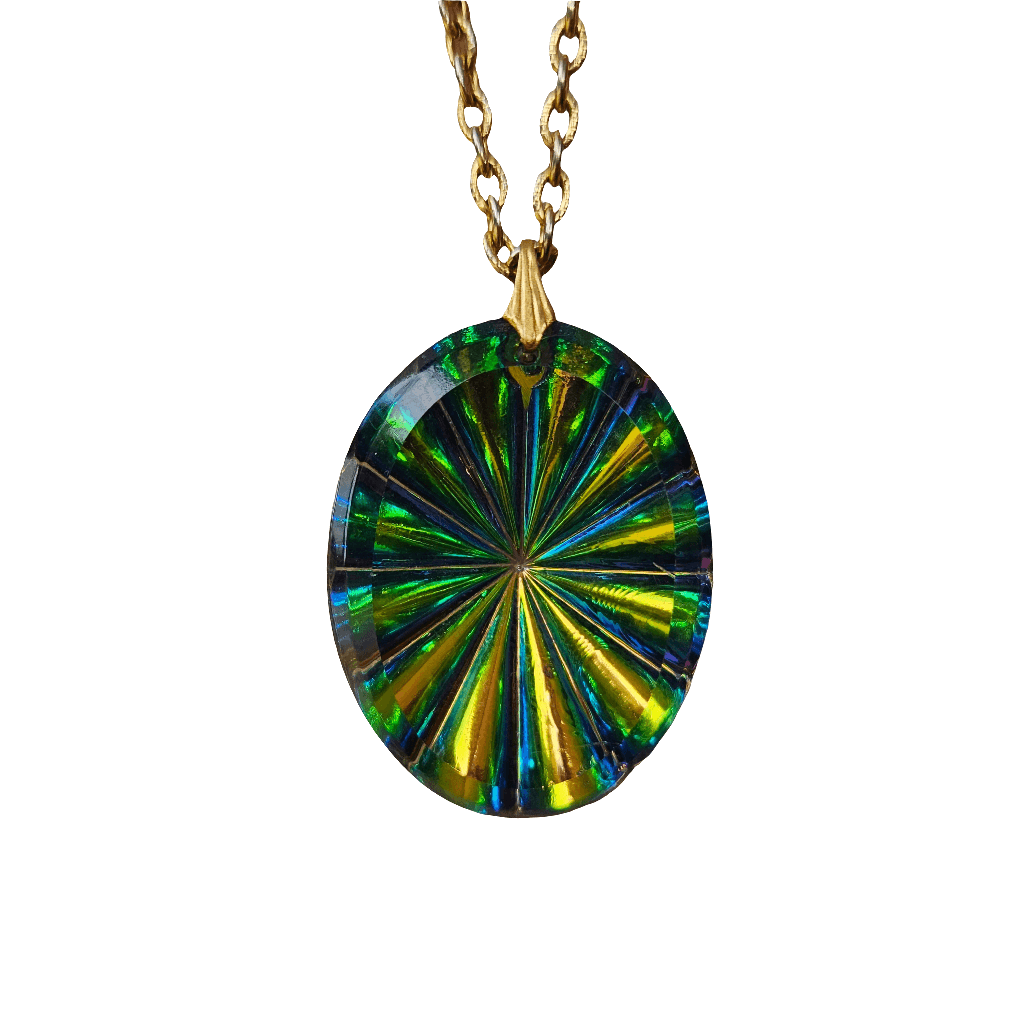 Vintage Prism Necklace Multicolour Rainbow Glass Pendant 70s Jewellery