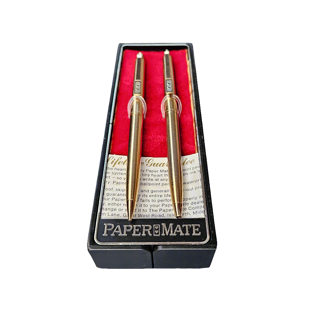 RARE Set Vintage Papermate Twin Hearts Gold Ball Point Pen Pencil