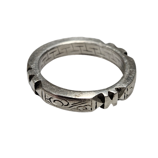Antique Silver Eternity Ring Engraved Etched Rhick Band