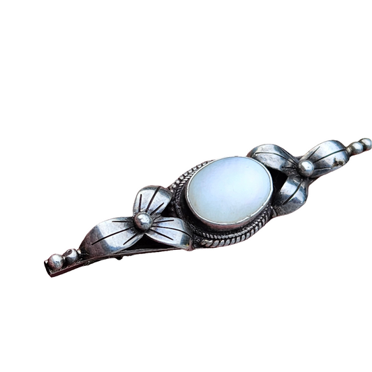 Mother Of Pearl Sterling Silver Bar Brooch Arts And Crafts Pin Jewellery Jewelry