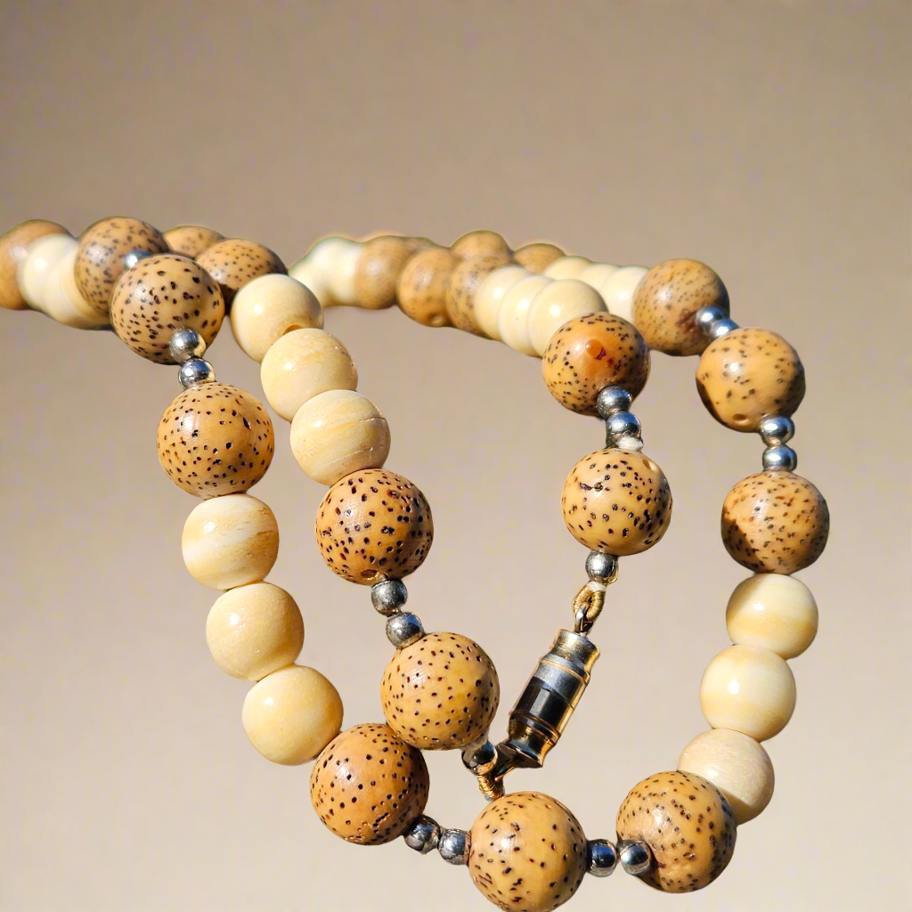 Bodhi Buddha Mala Beads Prayer Necklace Ivory Colour Bone Lotus Seed