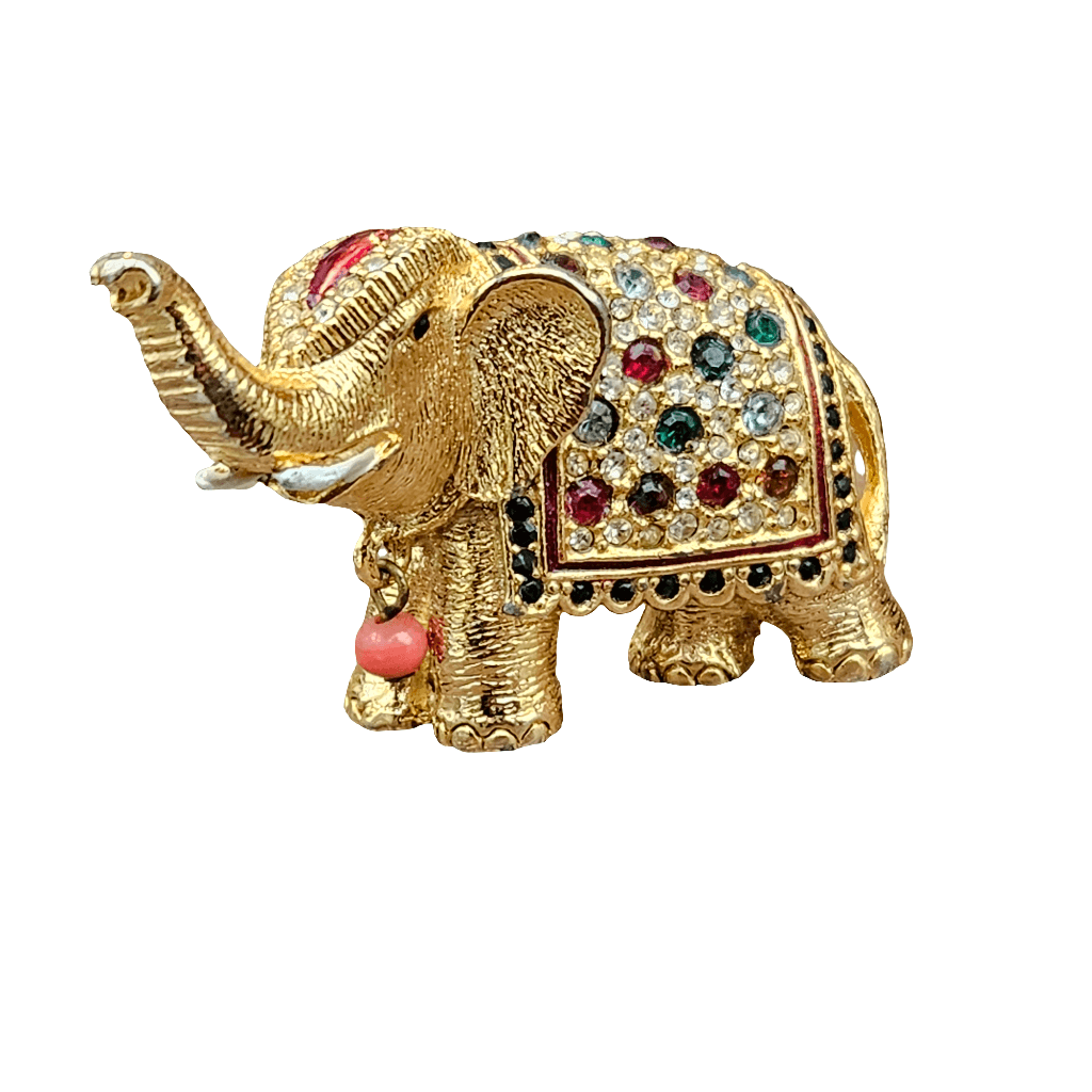 Vintage Sphinx Elephant Rhinestone Enamel A952 Brooch