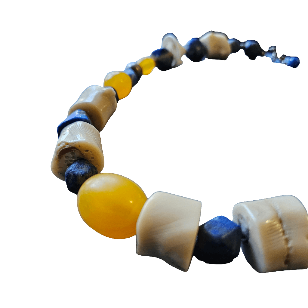 Carved Lapis Lazuli Bone Turquoise Necklace Ethnic 19th Century