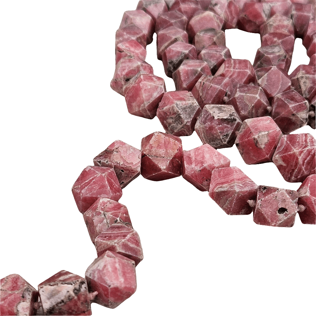 Long Genuine Rhodochrosite Necklace Pink Striped Gemstone Jewellery Beads
