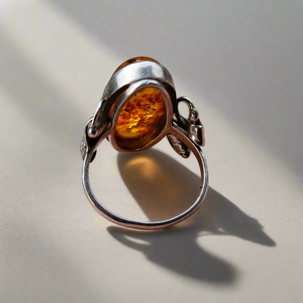 Arts And Crafts Amber Ring Sterling Silver Antique Jewellery