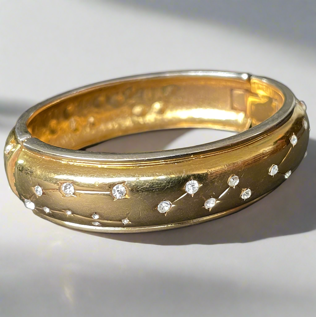 Starry Golden Bangle Vintage Designer Clamper Crystal Constellation