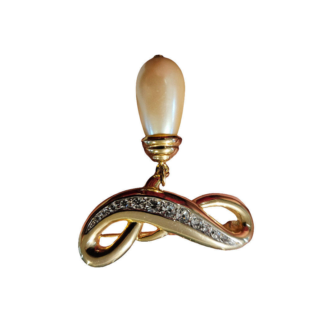 Pearl Drop Brooch Vintage Gold Crystal Pin Jewellery Accessories