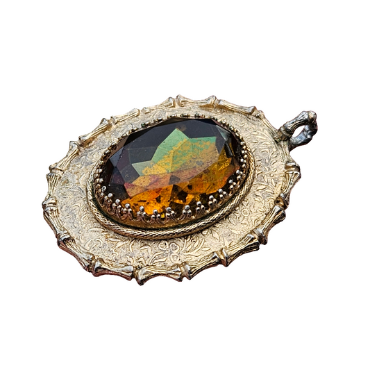 Large Sarah Coventry Pendant Goldtone Crystal Gem Costume Jewellery