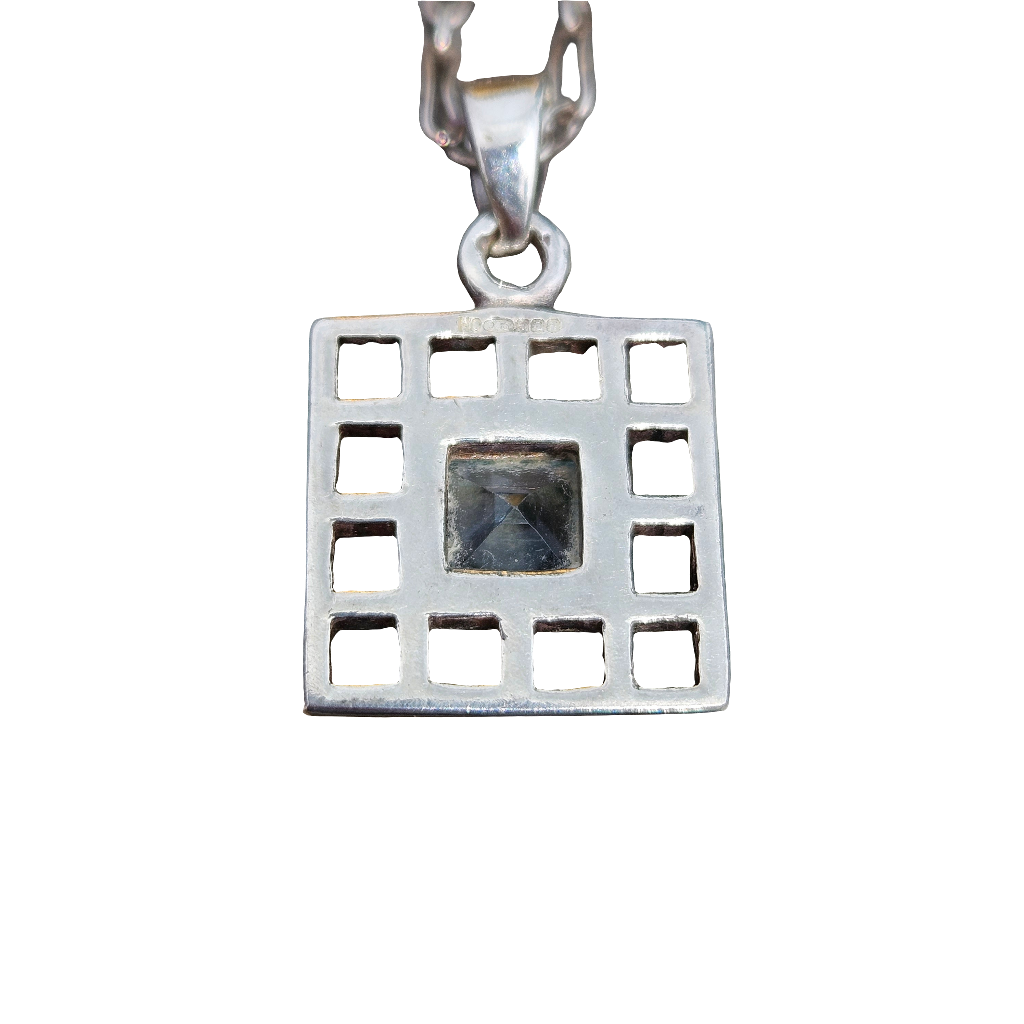 Sterling Silver Geometric Square Blue Gemstone Pendant Necklace