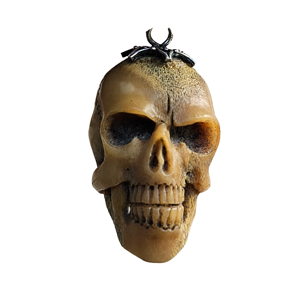 Large Carved Bone Skull Pendant For Necklace 925 Antique Memento Mori Jewellery