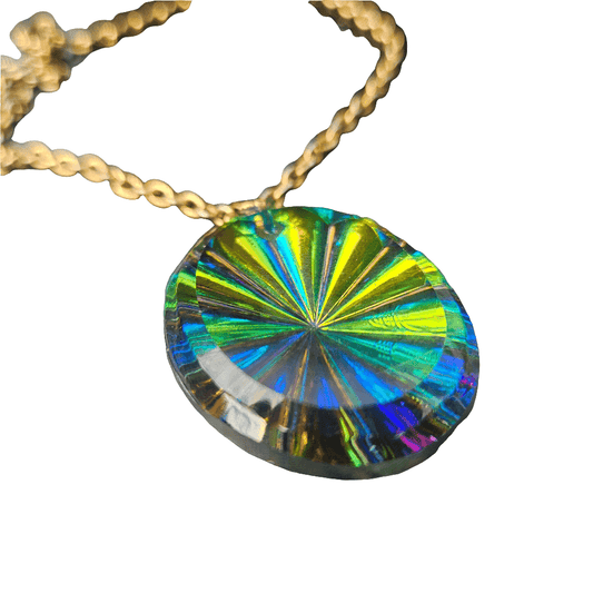 Vintage Prism Necklace Multicolour Rainbow Glass Pendant 70s Jewellery
