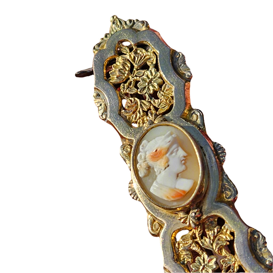 Amazing 1800s French Cameo Hair Grip Gold Plated Antique Accessories