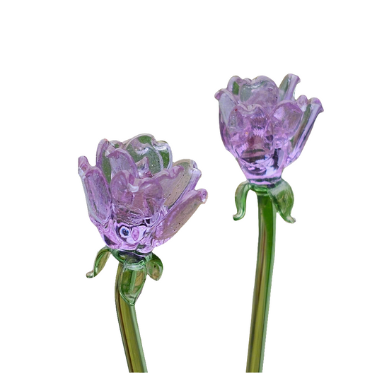 Glass Rose Vintage 60s Decor Flowers Purple Kitsch Retro Ornament