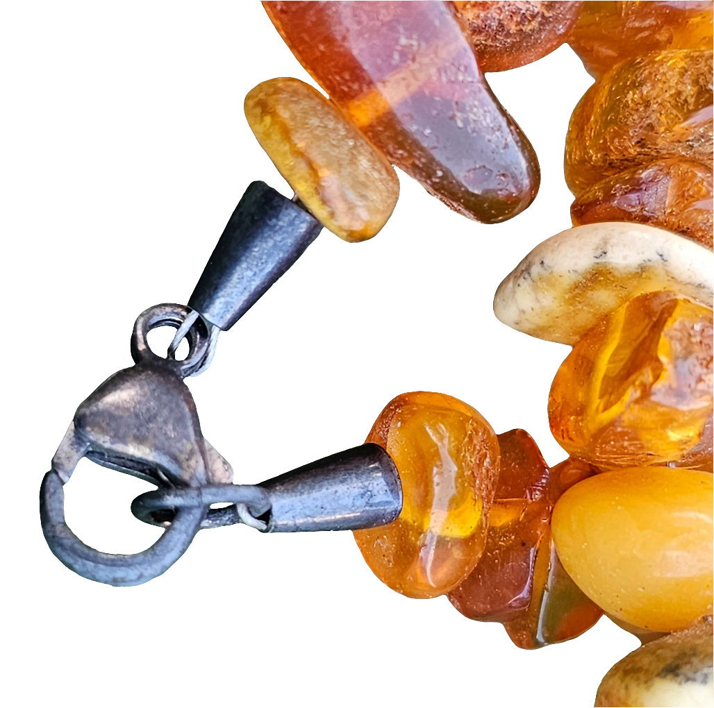 Beautiful Antique Baltic Amber Chip Necklace Sterling Silver Clasp