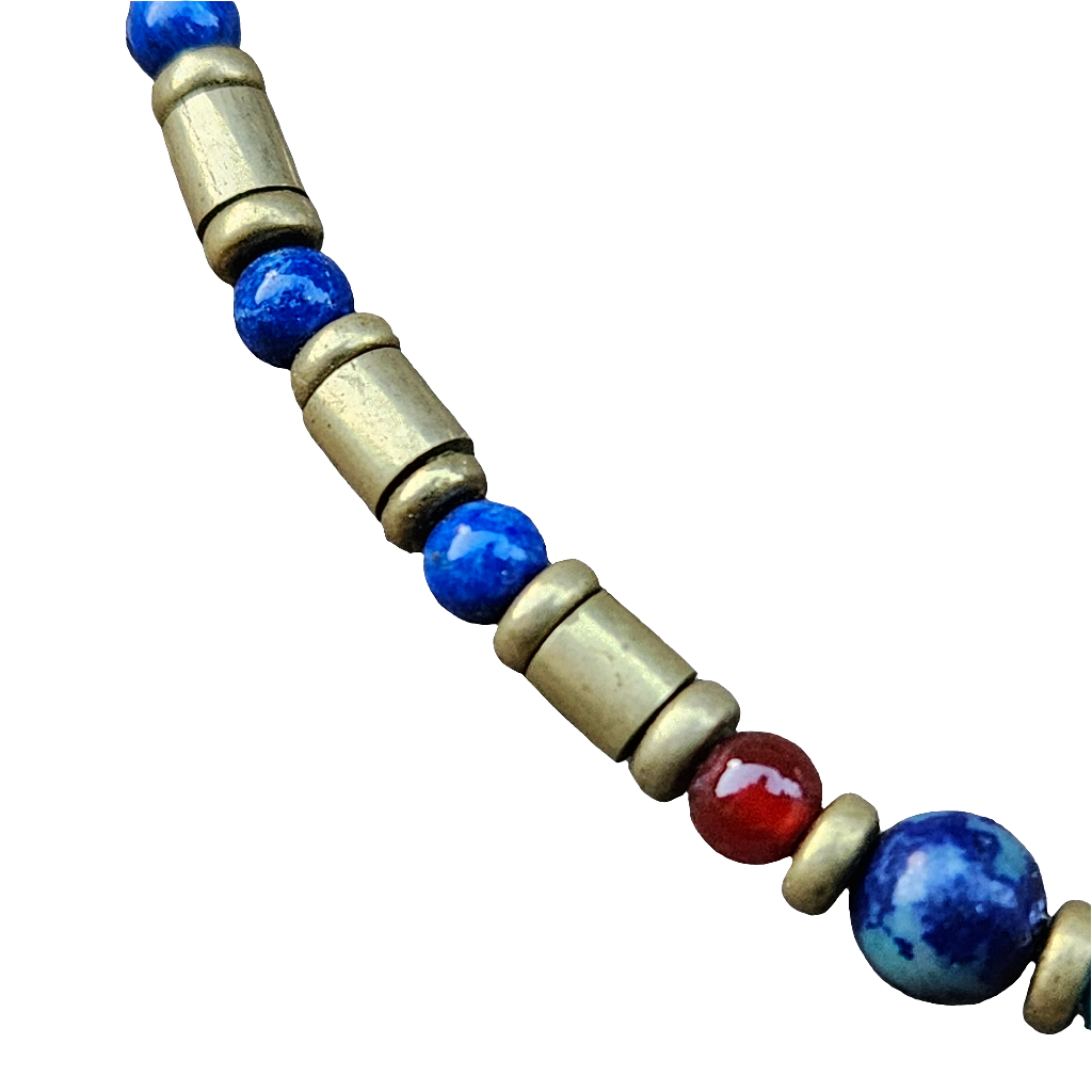 Egyptian Style Vintage Choker Lapis Lazuli Turquoise Brass Bronze Necklace Carnelian