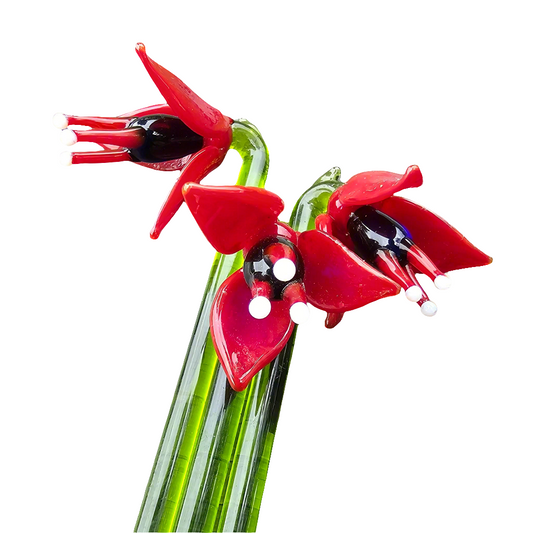 Blown Glass Fuchsia Flower Single Stem Vintage Anniversary Flower Gift Red Purple