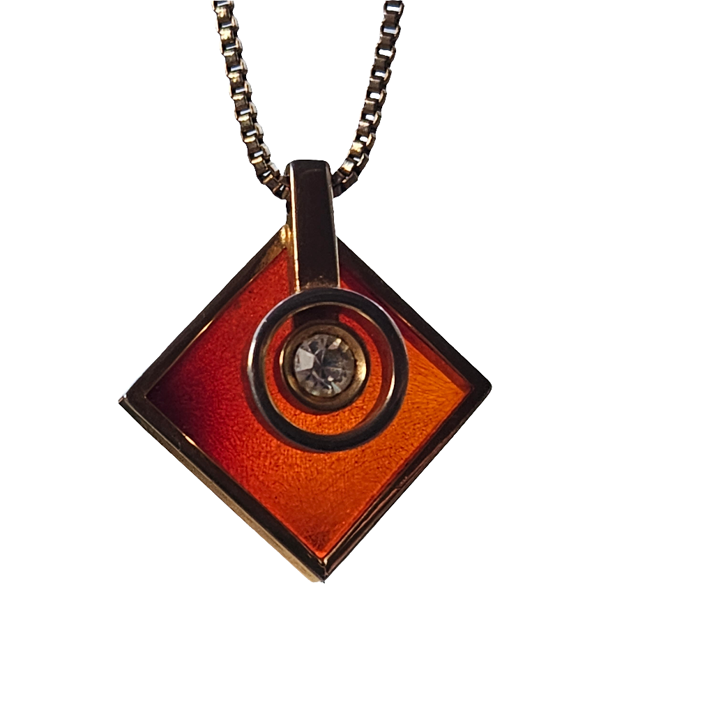 Retro Amber Colour Geometric Necklace Rhinestone Gold Pendant