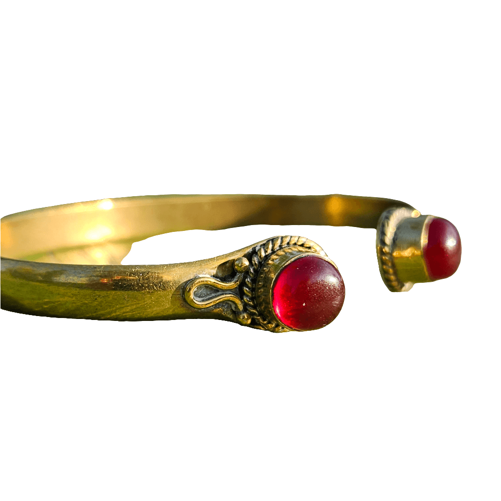 Handmade Brass Ruby Glass Cabochon Bangle Antique Vintage Jewellery Jewelry