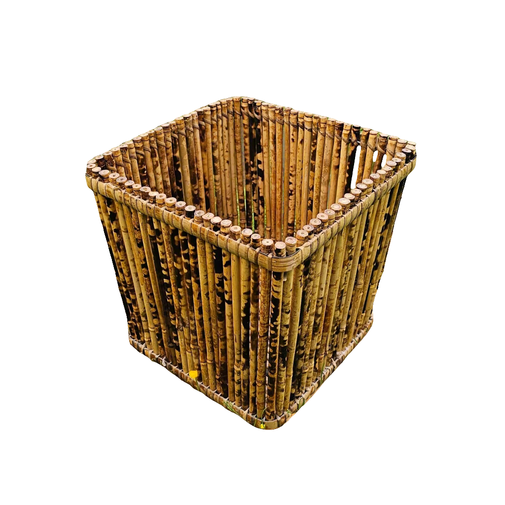 Tortoiseshell Bamboo Planter Waste Paper Bin MCM Vintage