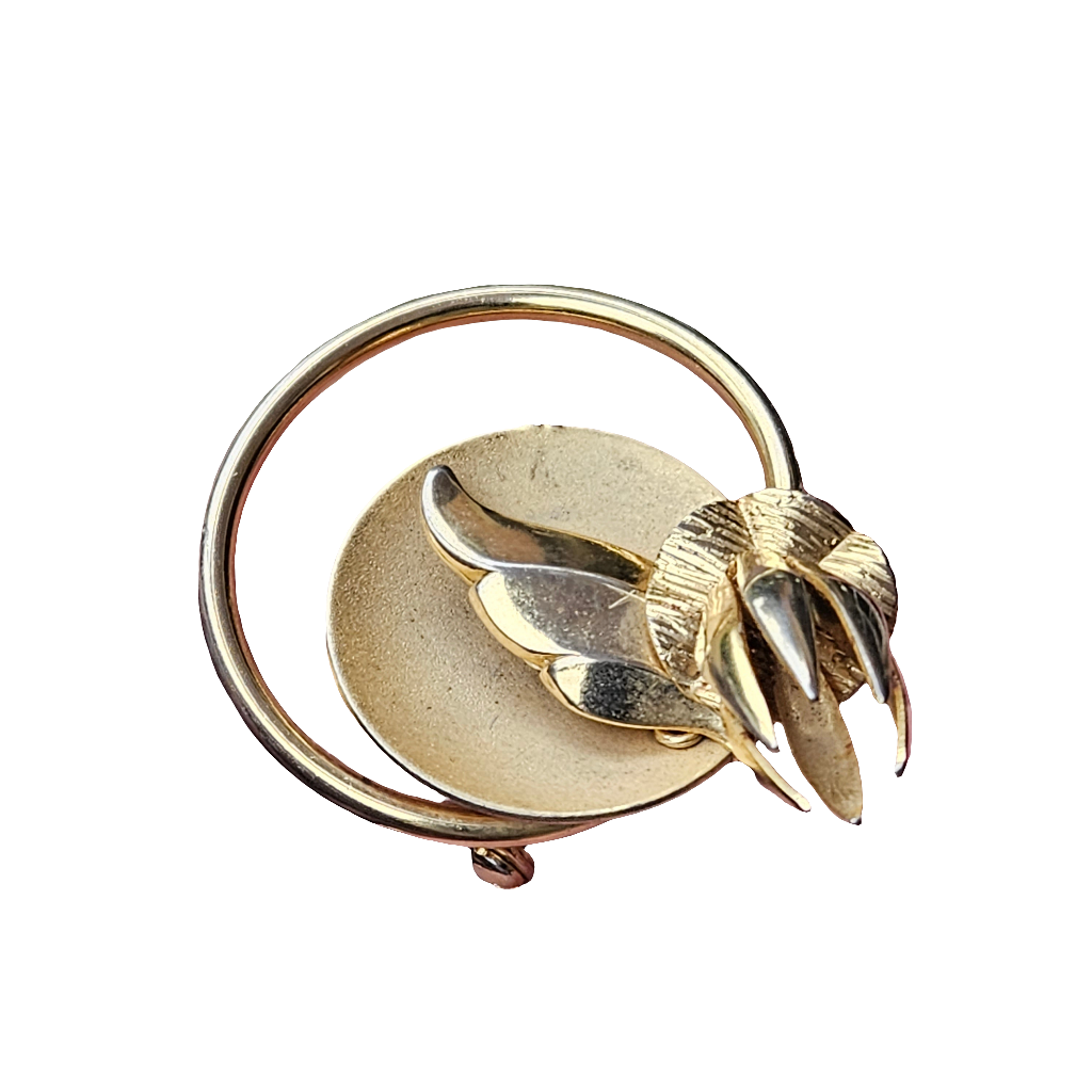 Lily Pad Brooch Pin Gold Tone Matte Flower Jewellery Stylish 80s