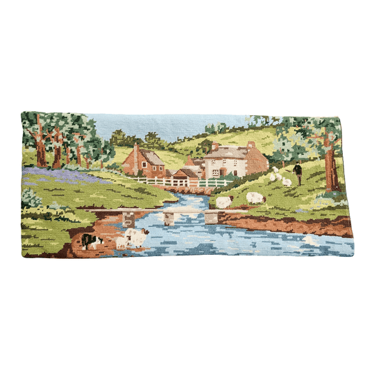 Large Vintage Needlepoint Cushion Cover Country Scene Tapestry Pillow Slip