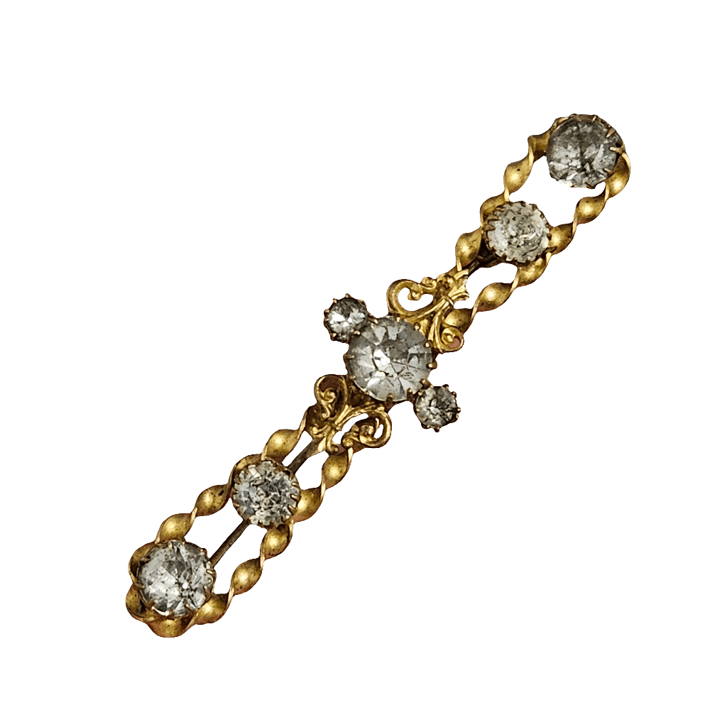 Gold Bar Brooch Pin Rhinestone Gilt Metal Twisted Antique Jewellery Gift