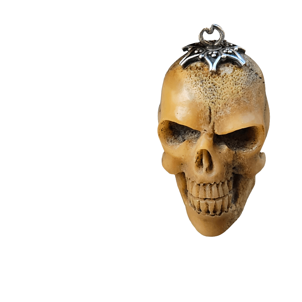 Large Carved Bone Skull Pendant For Necklace 925 Antique Memento Mori Jewellery