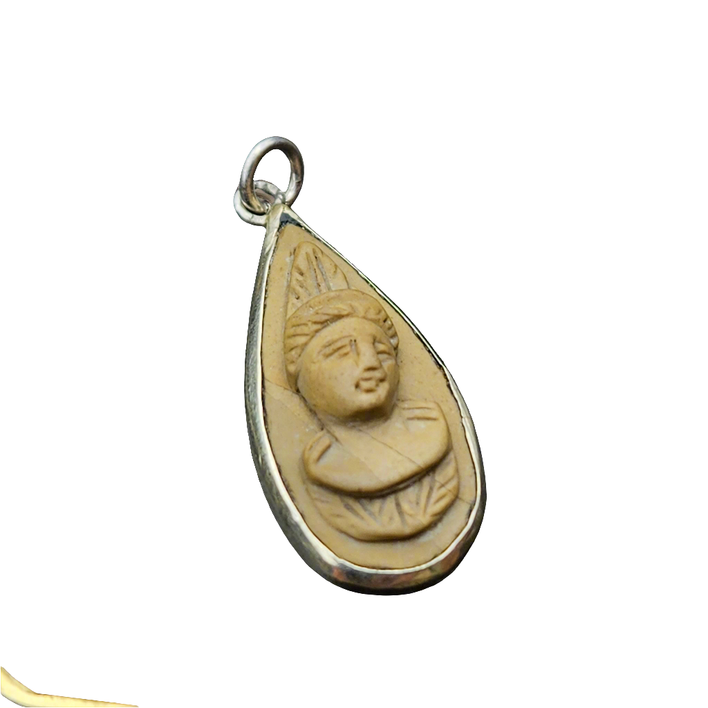 Hand Carved Lava Stone Pendant Buddha Antique Jewellery