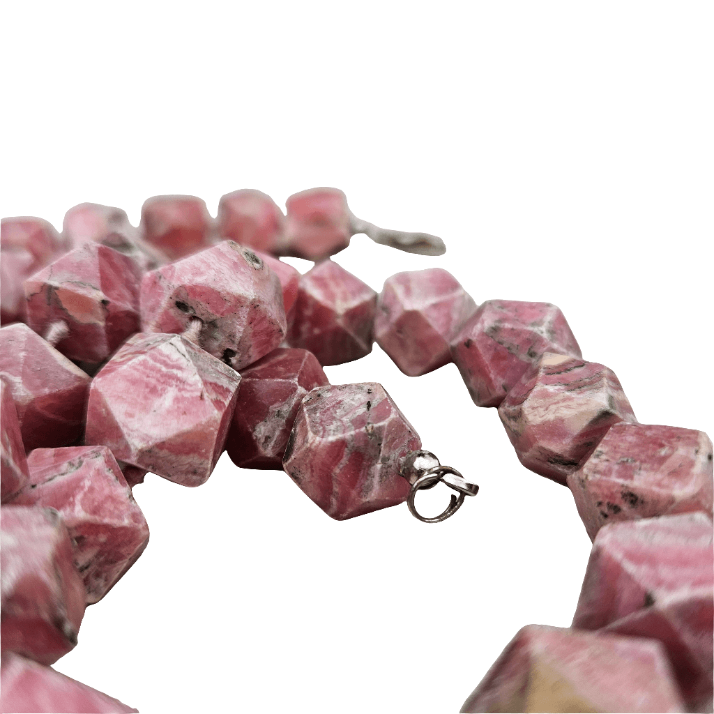 Long Genuine Rhodochrosite Necklace Pink Striped Gemstone Jewellery Beads